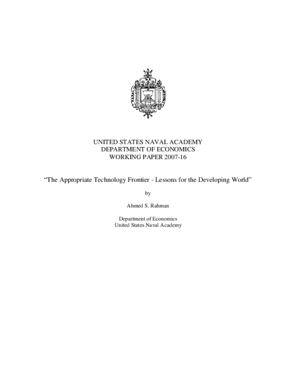 (PDF) The Appropriate Technology Frontier - Lessons for the Developing ...