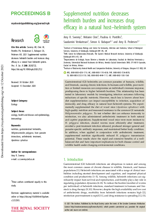(PDF) Supplemented nutrition decreases helminth burden and increases ...