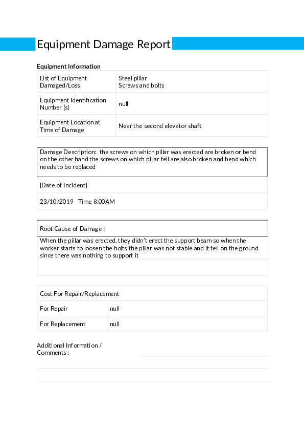 (DOC) Equipment Damage Report Template Copy Usman Rajput Academia.edu