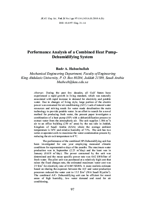 (PDF) Performance Analysis of a Combined Heat Pump