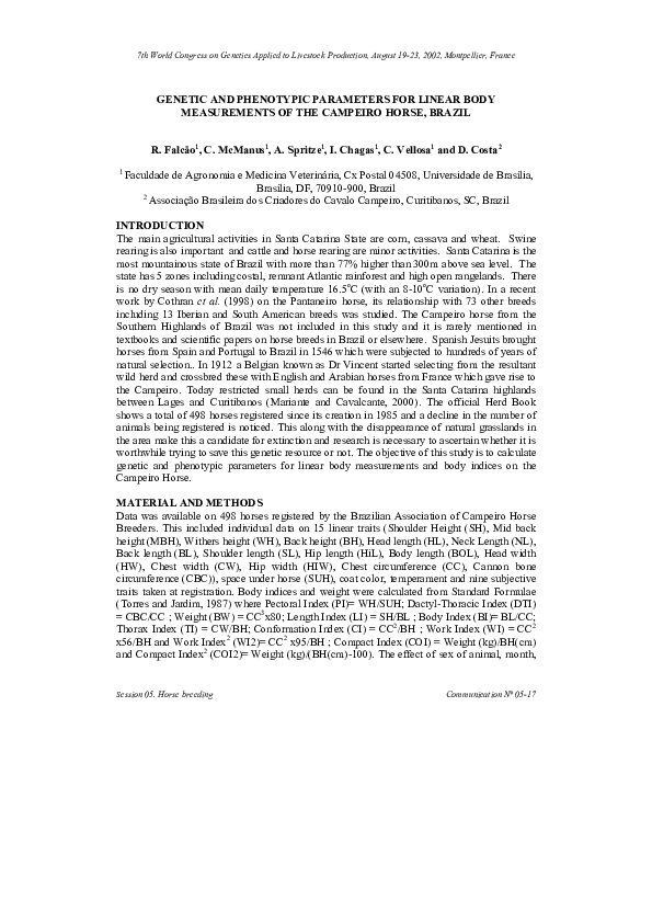 (PDF) Genetic and phenotypic parameters for linear body measurements of ...