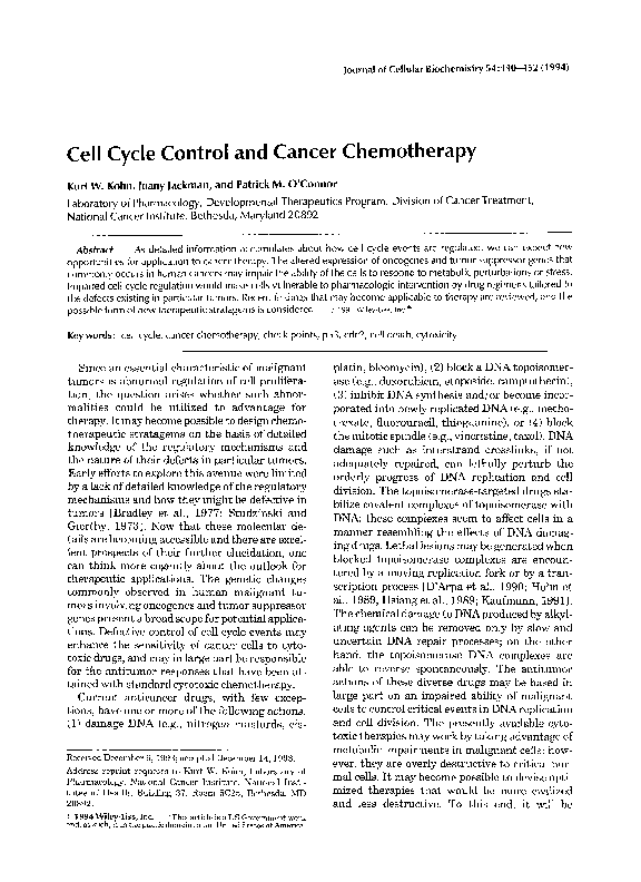 (PDF) Cell cycle control and cancer chemotherapy