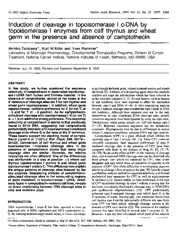(PDF) Induction of cleavage in topoisomerase I c-DNA by topoisomerase I ...