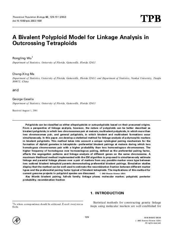 (PDF) A Bivalent Polyploid Model for Linkage Analysis in Outcrossing ...