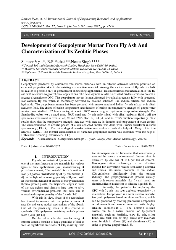 (PDF) Development of Geopolymer Mortar From Fly Ash And ...