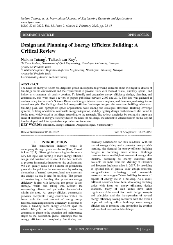 (PDF) Design and Planning of Energy Efficient Building: A Critical Review