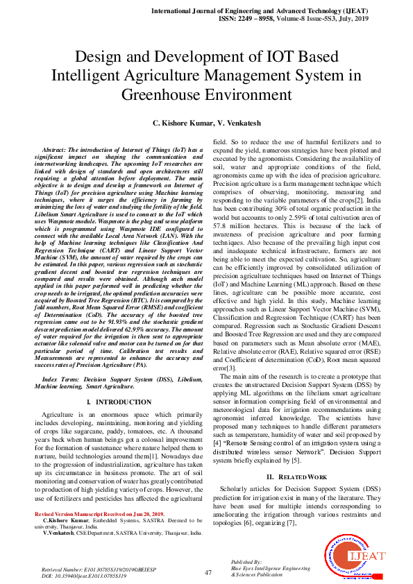 (PDF) Design and Development of IOT Based Intelligent Agriculture ...