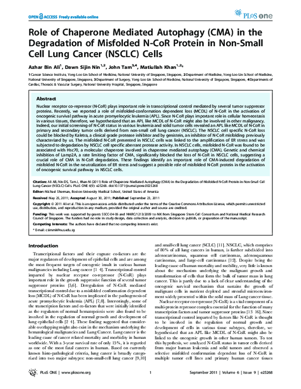 (PDF) Role of Chaperone Mediated Autophagy (CMA) in the Degradation of ...