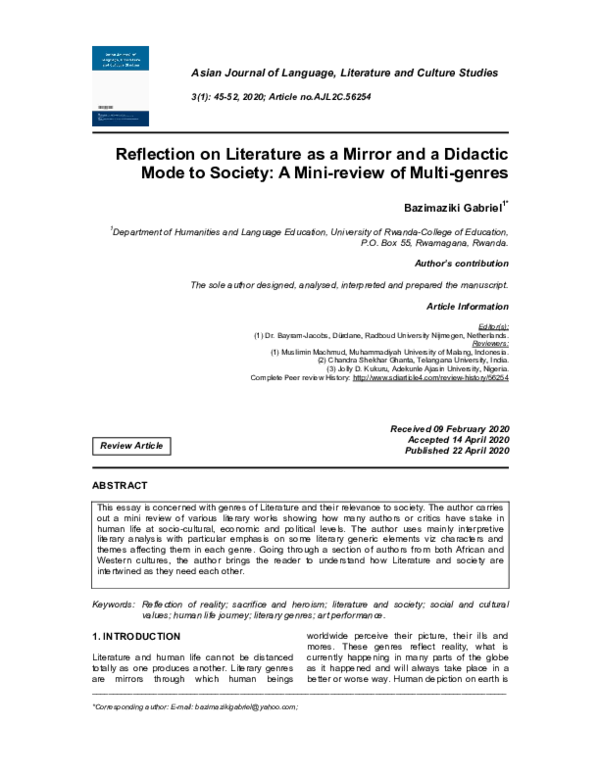 (PDF) Reflection on Literature as a Mirror and a Didactic Mode to ...