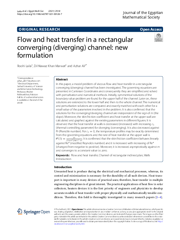 (PDF) Flow and heat transfer in a rectangular converging (diverging ...