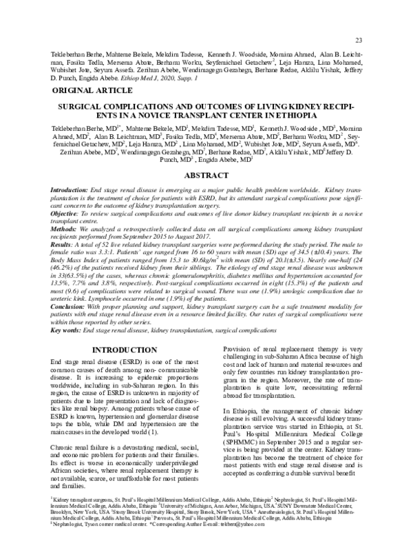 (PDF) Surgical Complications and Outcomes of Living Kidney Recipi- Ents ...