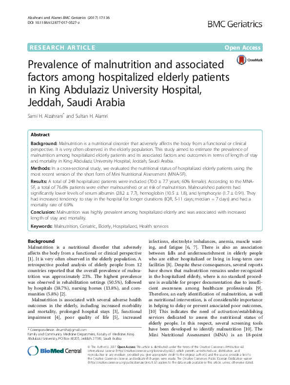 (PDF) Prevalence of Malnutrition and Associated Factors among ...
