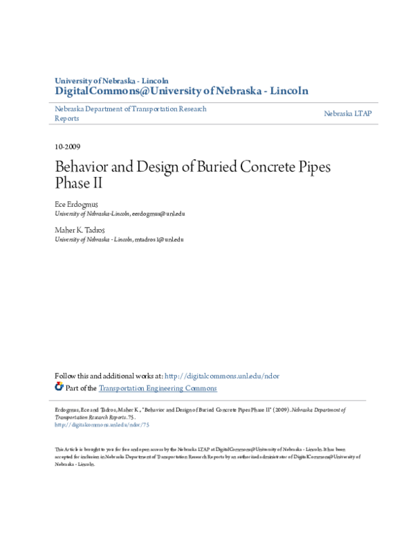 (PDF) Behavior and Design of Buried Concrete Pipes Phase II