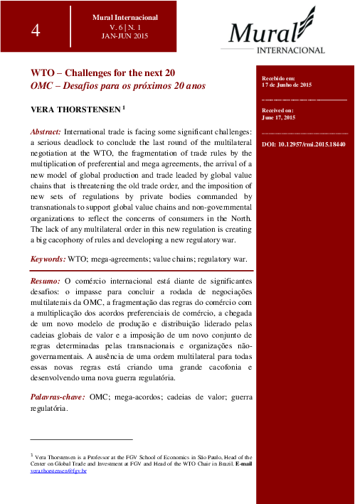 (PDF) WTO – Challenges For The Next 20 / OMC - Desafios Para Os ...