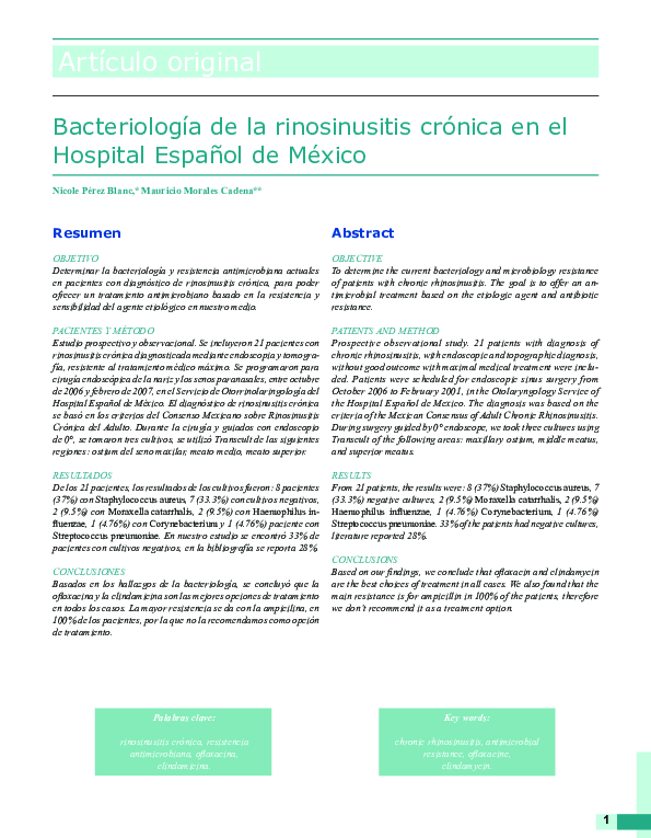 (PDF) Bacteriology of chronic sinusitis at Hospital Español de Mexico