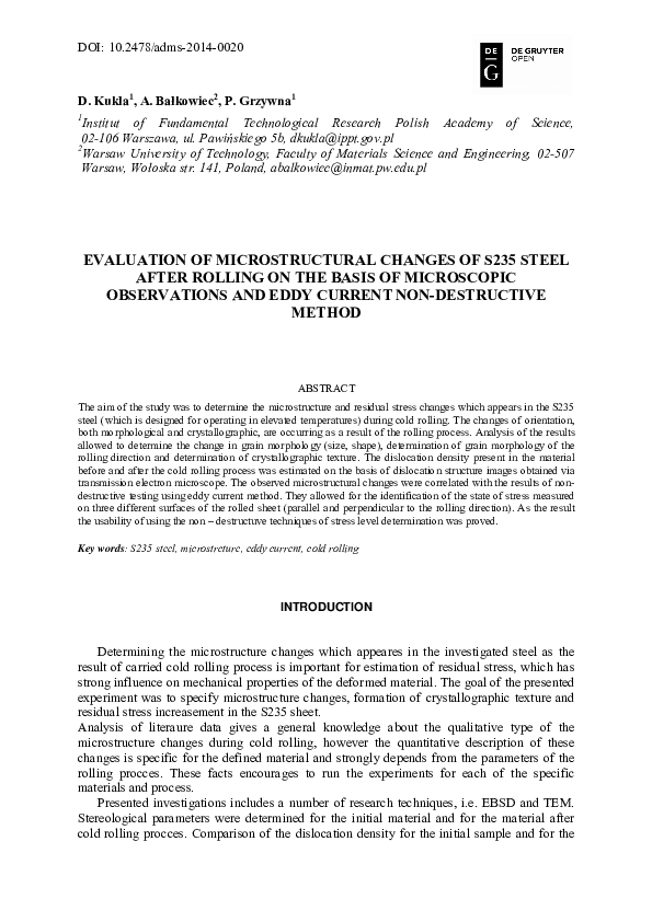 (PDF) Evaluation of Microstructural Changes of S235 Steel after Rolling ...