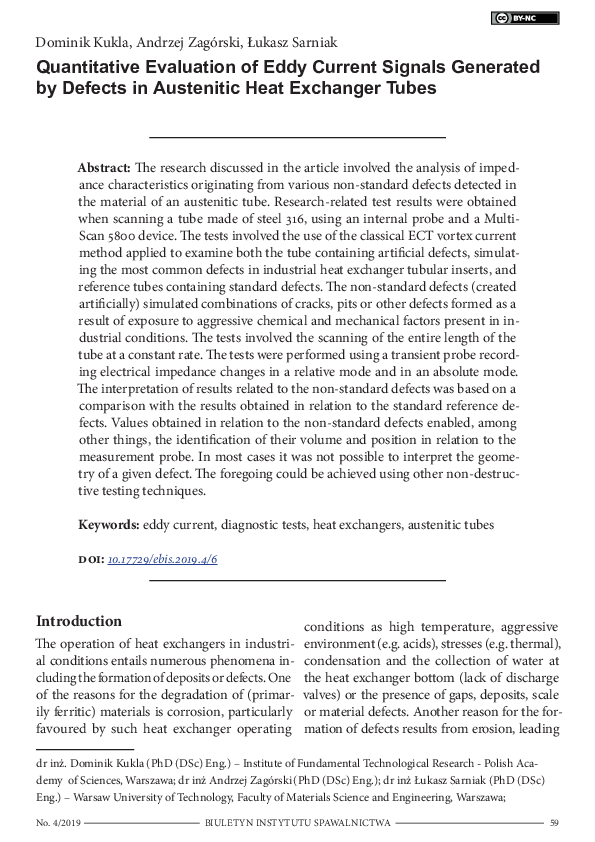 (PDF) Quantitative Evaluation of Eddy Current Signals Generated by