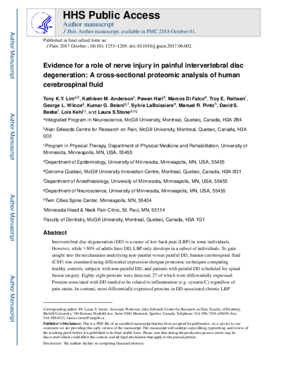 (PDF) Evidence for a role of nerve injury in painful intervertebral ...