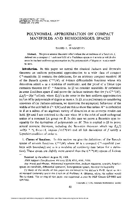 (PDF) Polynomial approximation on compact manifolds and homogeneous ...