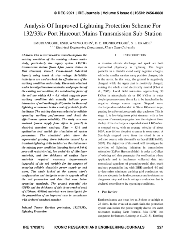 (PDF) Analysis Of Improved Lightning Protection Scheme For 132/33kv ...