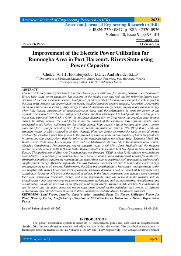 (PDF) Improvement of the Electric Power Utilization for Rumuogba Area ...