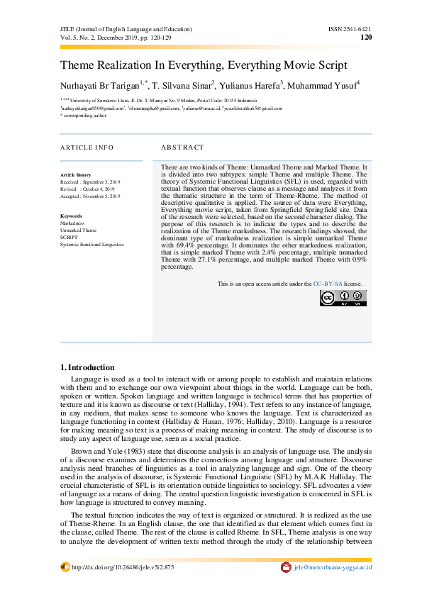 (PDF) Theme Realization in Everything, Everything Movie Script