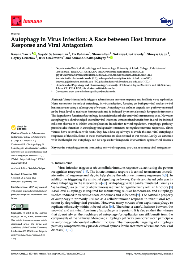 (PDF) Autophagy in Virus Infection: A Race between Host Immune Response ...