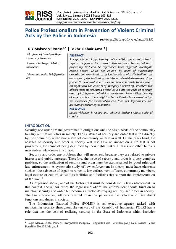 (PDF) Police Professionalism in Prevention of Violent Criminal Acts by ...