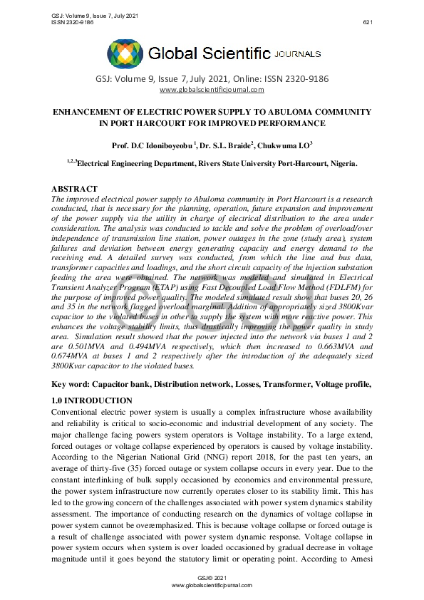 (PDF) Enhancement of Electric Power Supply to Abuloma Community in Port ...