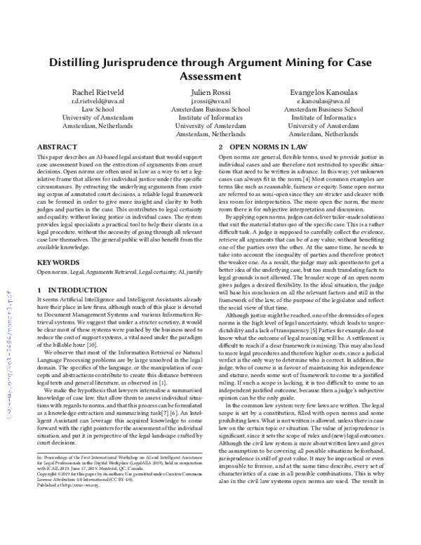 (PDF) Distilling Jurisprudence through Argument Mining for Case Assessment
