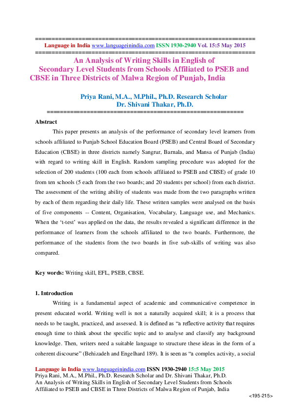 (PDF) An Analysis of Writing Skills in English of Secondary Level ...