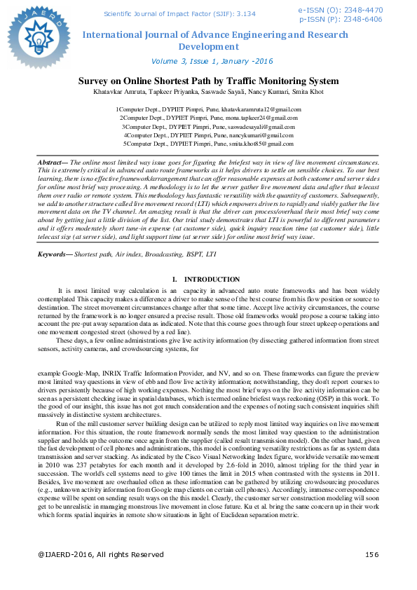 (PDF) Survey on Online Shortest Path by Traffic Monitoring System