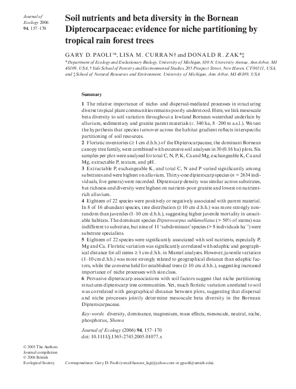 (PDF) Soil nutrients and beta diversity in the Bornean Dipterocarpaceae