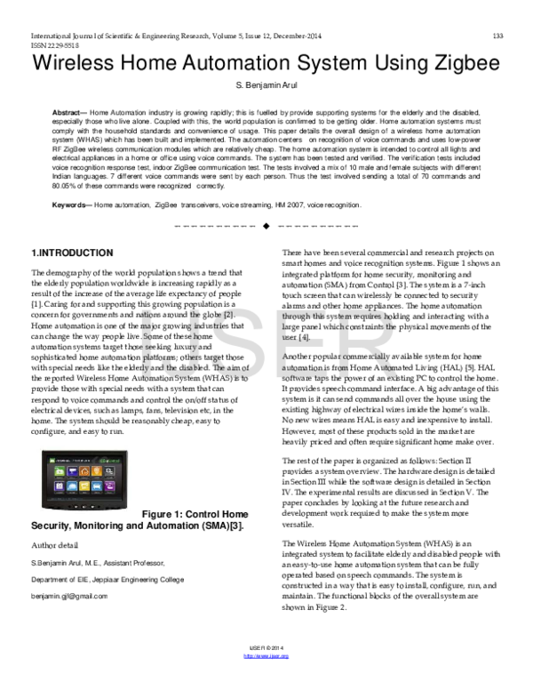 (PDF) Wireless Home Automation System Using Zigbee