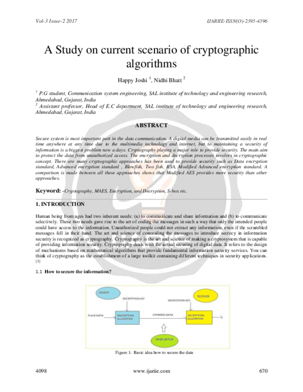 (PDF) A Study on current scenario of cryptographic algorithms