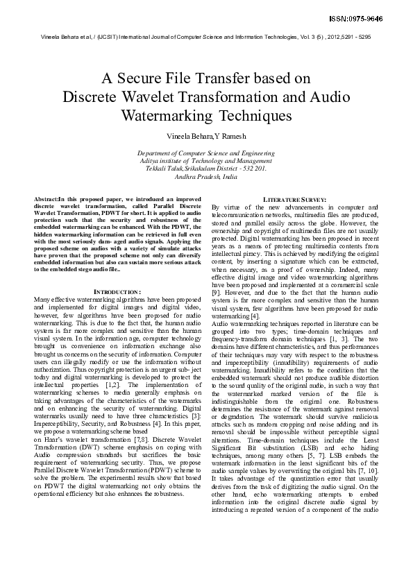 (PDF) A Secure File Transfer based on Discrete Wavelet Transformation ...