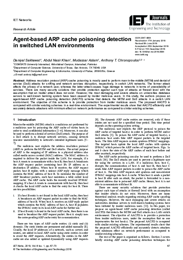 (PDF) Agent-based ARP Cache Poisoning Detection (AACPD) in Switched LAN ...