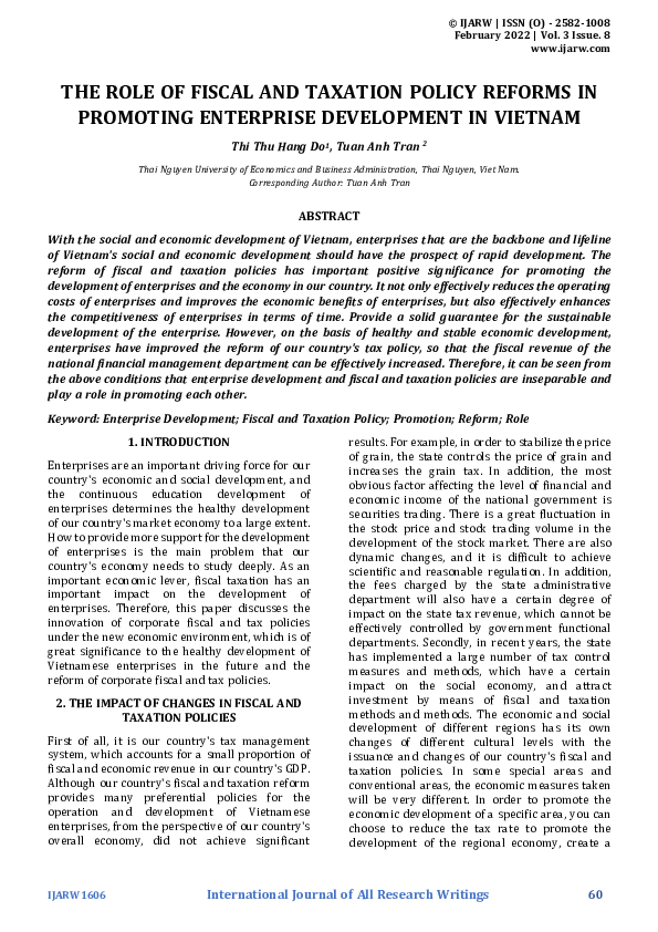 (PDF) THE ROLE OF FISCAL AND TAXATION POLICY REFORMS IN PROMOTING ...