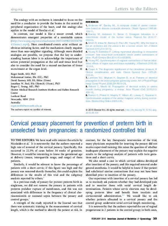 (PDF) Cervical pessary placement for prevention of preterm birth in ...