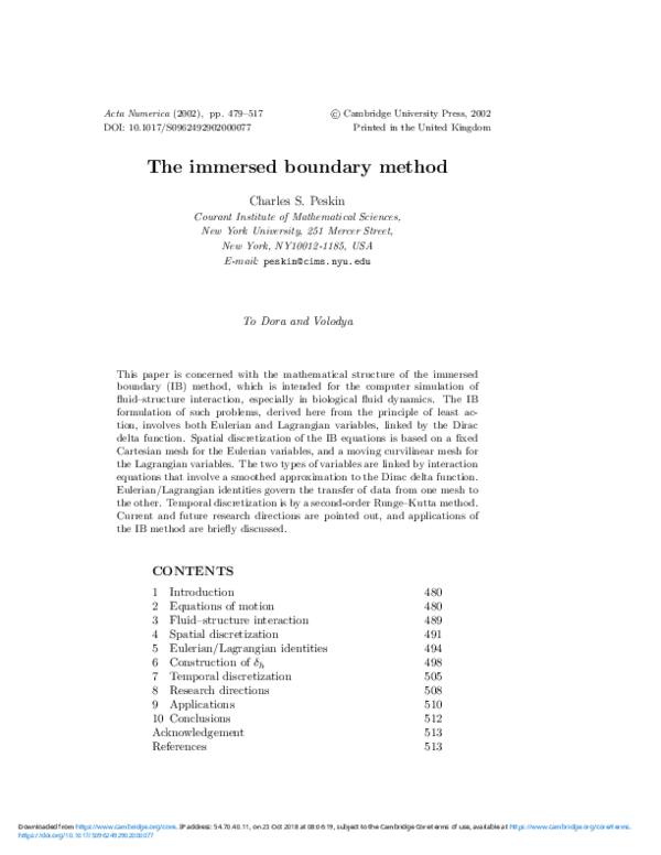 (PDF) The immersed boundary method