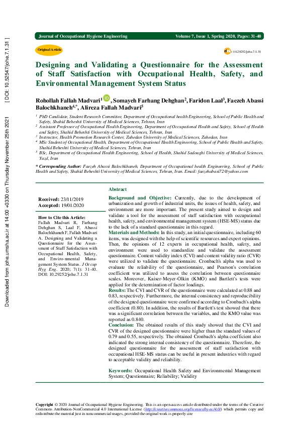 (PDF) Designing and Validating a Questionnaire for the Assessment of ...