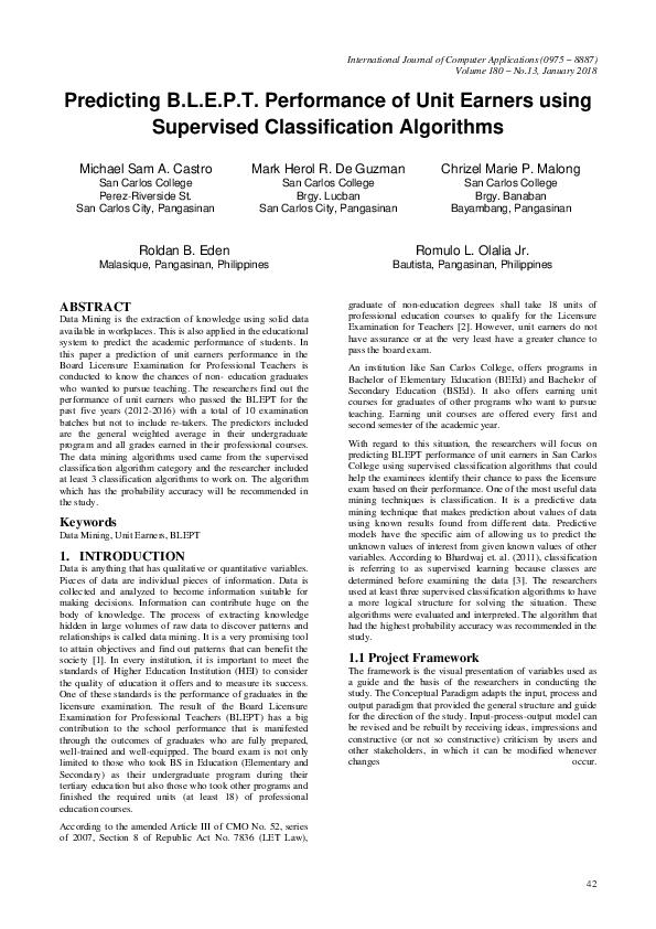 (PDF) Predicting B.L.E.P.T. Performance of Unit Earners using ...