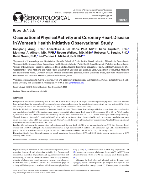 (PDF) Occupational Physical Activity and Coronary Heart Disease in ...