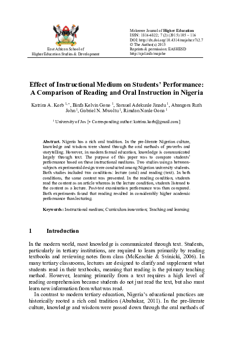 (PDF) Effect of Instructional Medium on Students Performance: A ...
