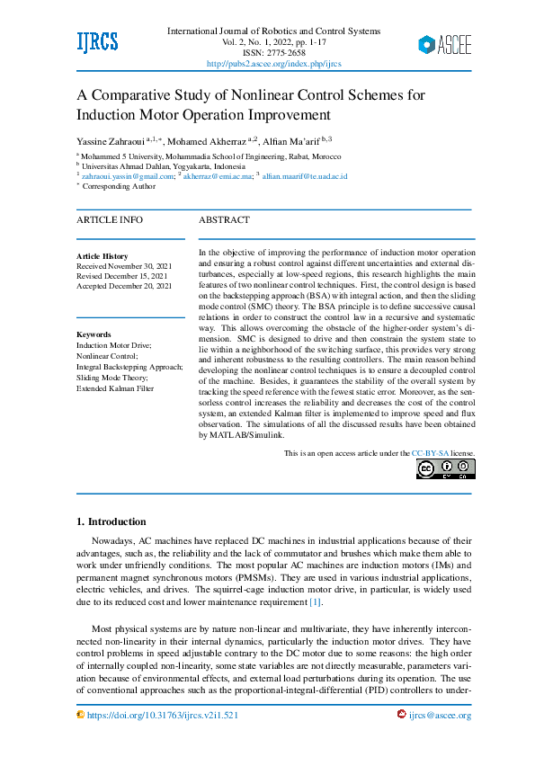 (PDF) A Comparative Study of Nonlinear Control Schemes for Induction ...
