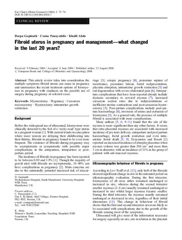 (PDF) Fibroid uterus in pregnancy and management what changed in the ...