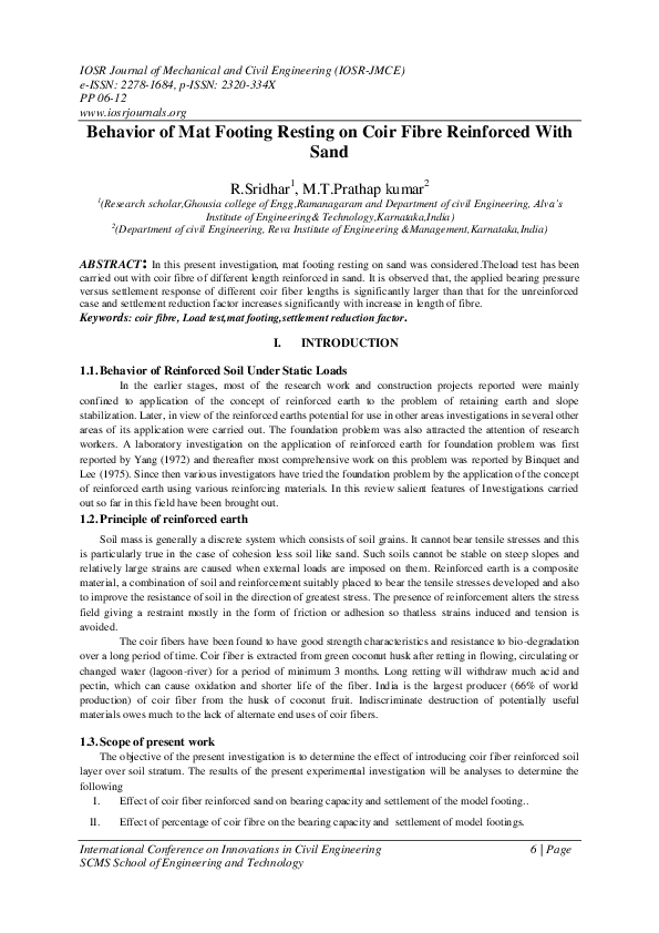 (PDF) Behavior of Mat Footing Resting on Coir Fibre Reinforced With Sand