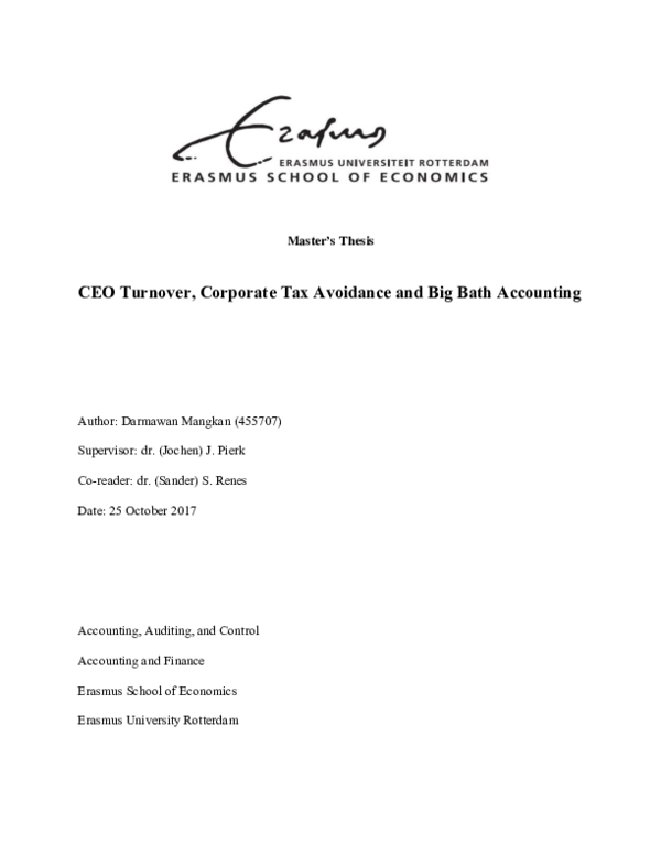 (PDF) CEO Turnover, Corporate Tax Avoidance and Big Bath Accounting