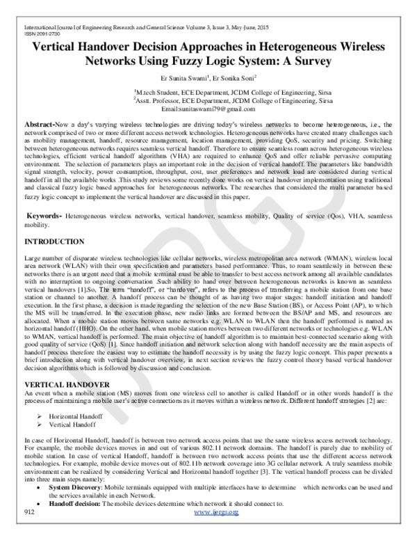 (PDF) Vertical Handover Decision Approaches in Heterogeneous Wireless ...