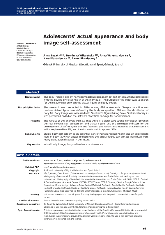 (PDF) Adolescents' actual appearance and body image self-assessment